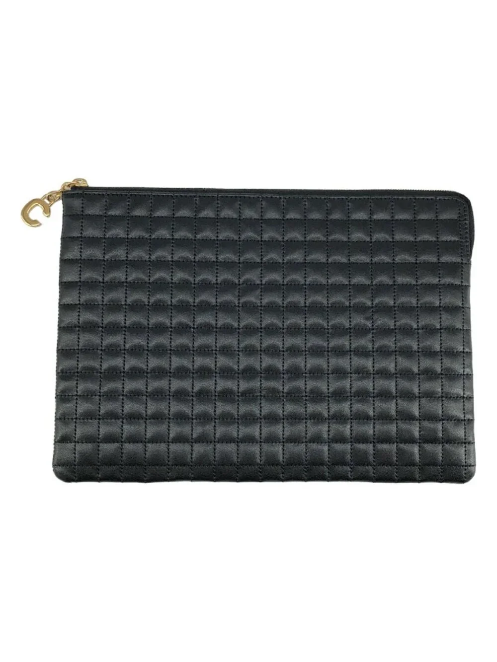 Celine C Charm Quilted Leather Pouch Black